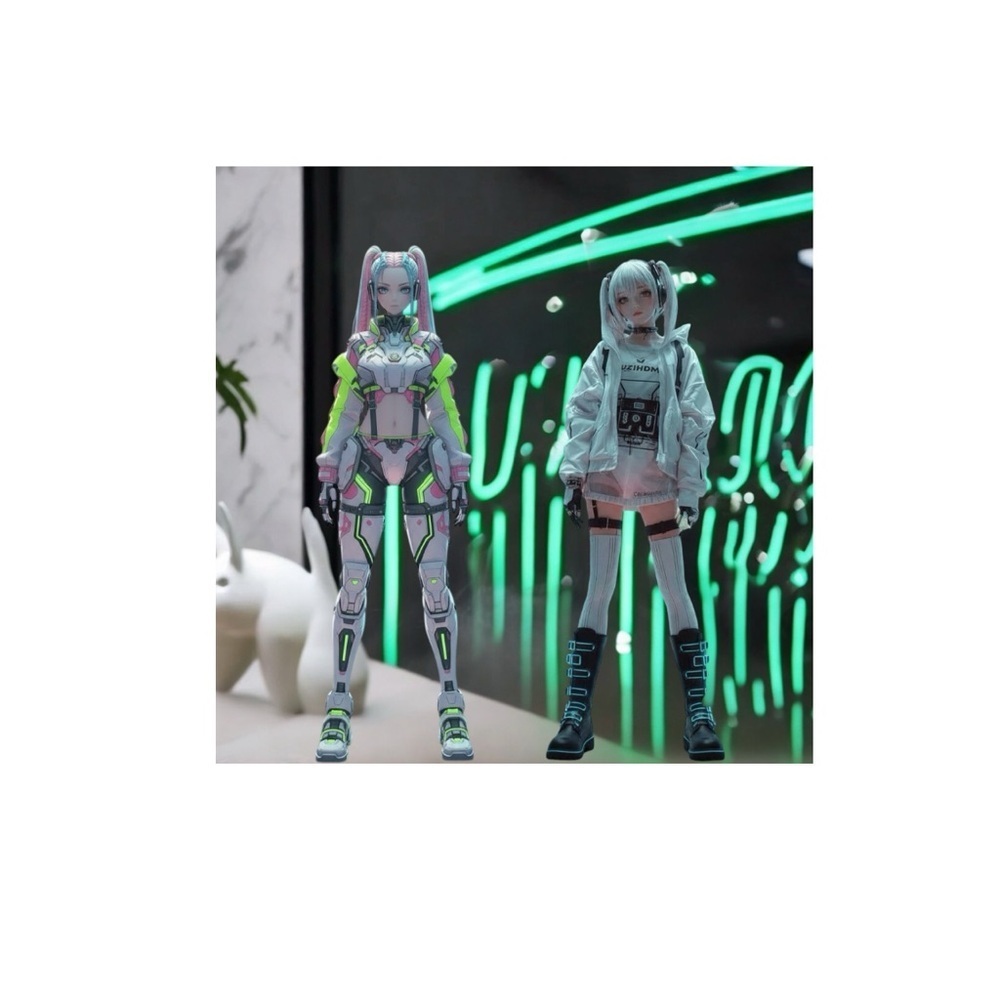 HANDCRAFTED digital art print Neon Cyberpunk Anime Figures by me for my art